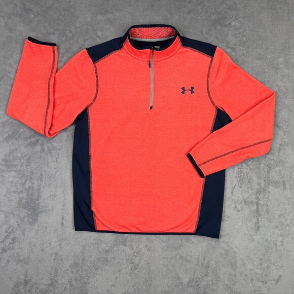 Under Armour 1/4 Zip Fleece Mens M Salmon Orange Coldgear Infrared Pullover - Picture 7 of 12
